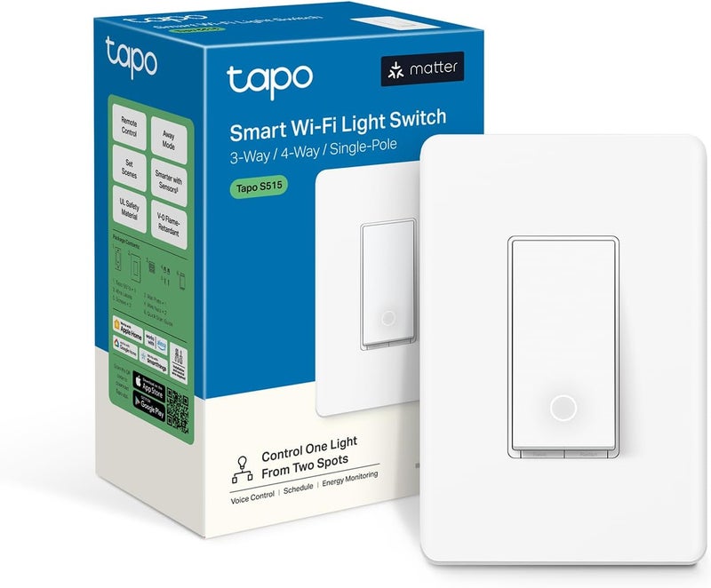 tapo TP-Link Smart Switch, Single-Pole/3-Way/4-Way, Matter Compatible, Energy Monitoring, Neutral Wire Required, Works with Alexa, Siri, Google Home, SmartThings, UL Certified, 2.4GHZ Wi-Fi, S515 - Image 1